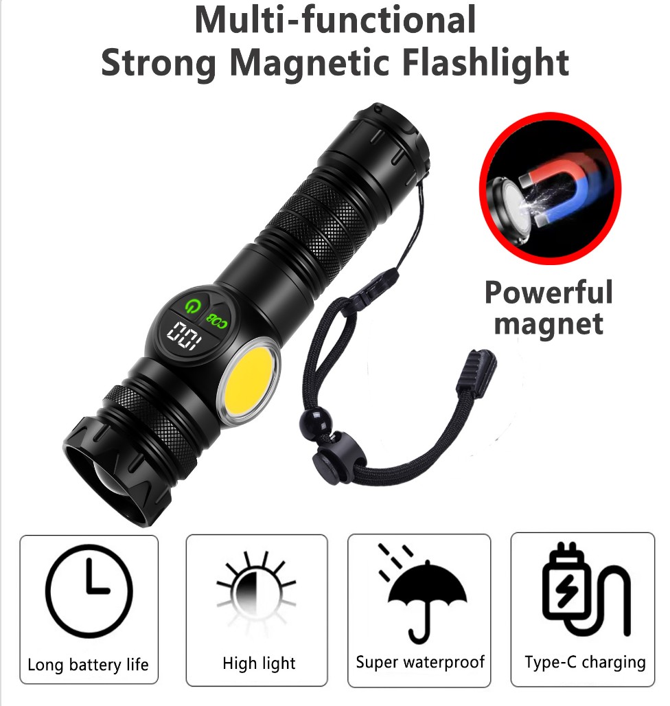 TechG K60 Rechargeable Flashlight 10W COB + LED Torchlight 5000,mah Battery